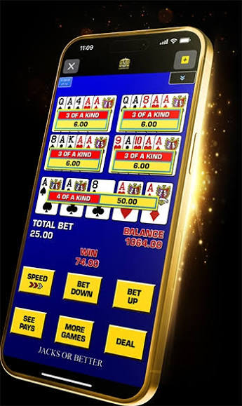 Jacks or Better multi-hand video póker mobiltelefon képernyőjén
